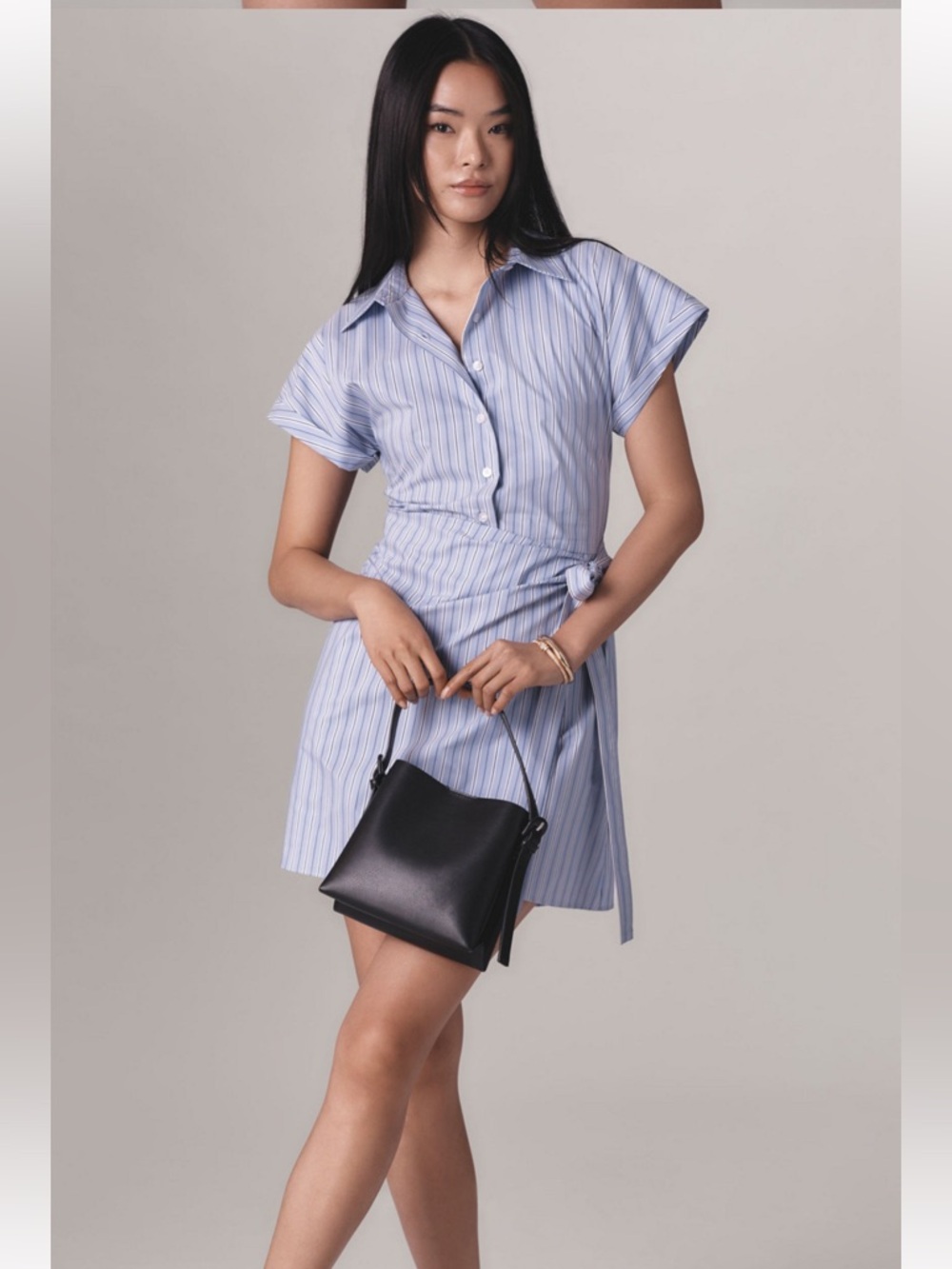 Maeve Light Blue Striped Shirt Dress with Side Tie S